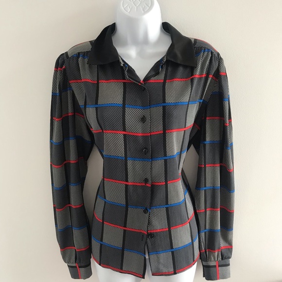 St.Michael Chic Plaid Pattern Black Collared Button Down Shirt with Belt 90’s - Picture 16 of 16